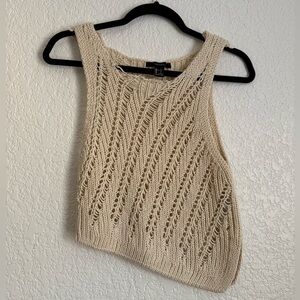 Cream Asymmetrical Crochet Crop Tank